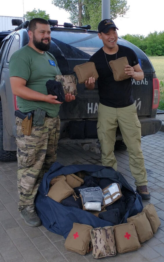 U.S. Air Force Veteran Mark J. Lindquist delivering Combat First Aid kits to the Ukrainian Army U.S. Air Force Veteran Mark J. Lindquist delivering Combat First Aid kits to the Ukrainian Army